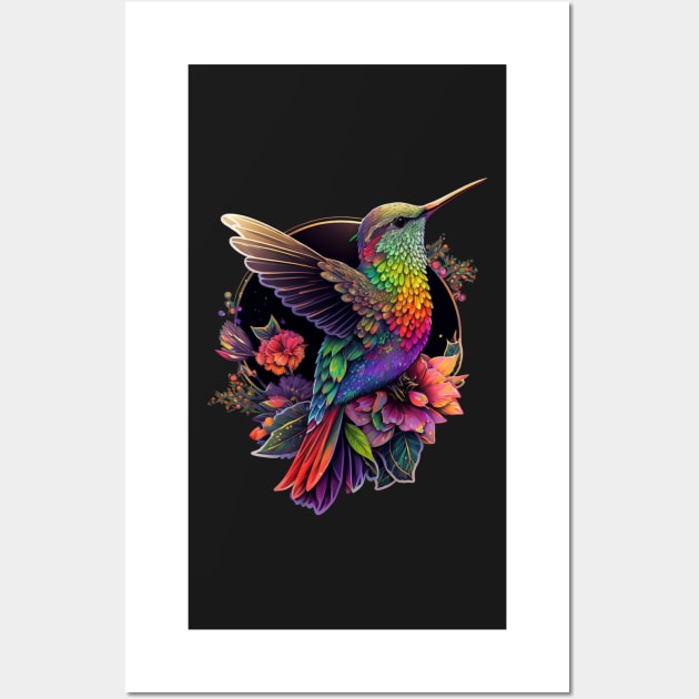 Tropical Hummingbird with Flowers Wall Art by SCHummingbirds